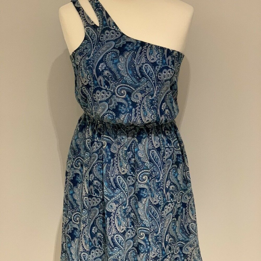 BERSHKA Blue Paisley Chiffon One Shoulder